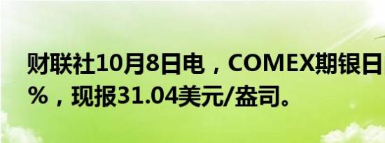 财联社10月8日电，COMEX期银日内跌超3%，现报31.04美元/盎司。