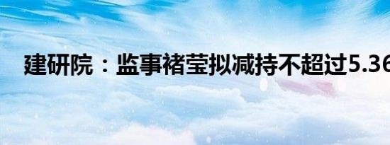 建研院：监事褚莹拟减持不超过5.36万股