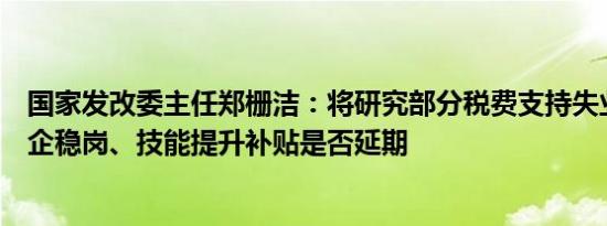 国家发改委主任郑栅洁：将研究部分税费支持失业保险、援企稳岗、技能提升补贴是否延期