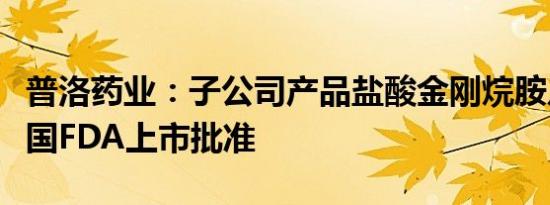 普洛药业：子公司产品盐酸金刚烷胺片获得美国FDA上市批准