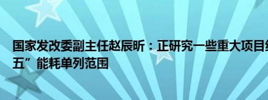 国家发改委副主任赵辰昕：正研究一些重大项目纳入“十四五”能耗单列范围