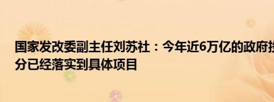 国家发改委副主任刘苏社：今年近6万亿的政府投资绝大部分已经落实到具体项目