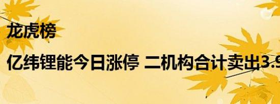 龙虎榜|亿纬锂能今日涨停 二机构合计卖出3.98亿元