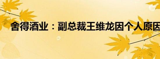 舍得酒业：副总裁王维龙因个人原因辞职