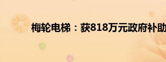 梅轮电梯：获818万元政府补助