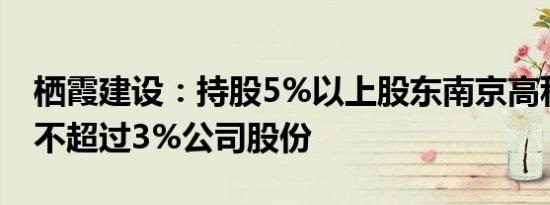 栖霞建设：持股5%以上股东南京高科拟减持不超过3%公司股份