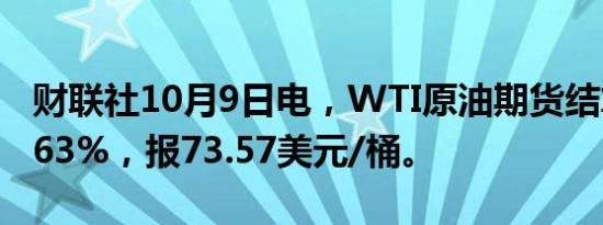 财联社10月9日电，WTI原油期货结算价跌4.63%，报73.57美元/桶。