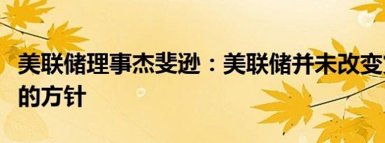 美联储理事杰斐逊：美联储并未改变货币政策的方针