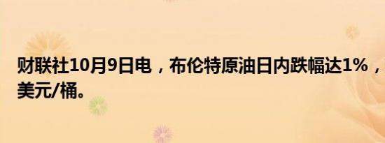 财联社10月9日电，布伦特原油日内跌幅达1%，现报76.56美元/桶。