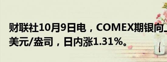 财联社10月9日电，COMEX期银向上触及31美元/盎司，日内涨1.31%。