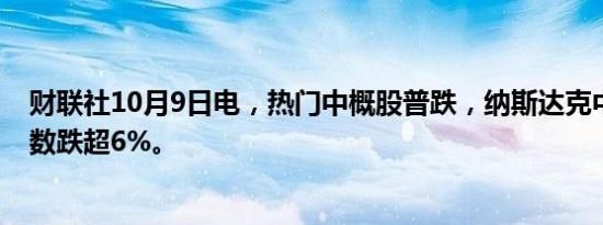 财联社10月9日电，热门中概股普跌，纳斯达克中国金龙指数跌超6%。