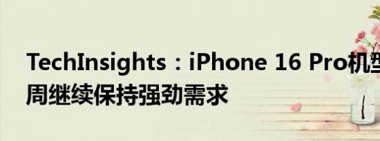 TechInsights：iPhone 16 Pro机型在第三周继续保持强劲需求