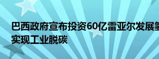 巴西政府宣布投资60亿雷亚尔发展氢中心以实现工业脱碳