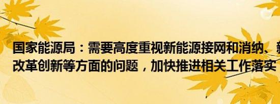 国家能源局：需要高度重视新能源接网和消纳、新能源领域改革创新等方面的问题，加快推进相关工作落实