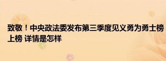 致敬！中央政法委发布第三季度见义勇为勇士榜，栾留伟等上榜 详情是怎样