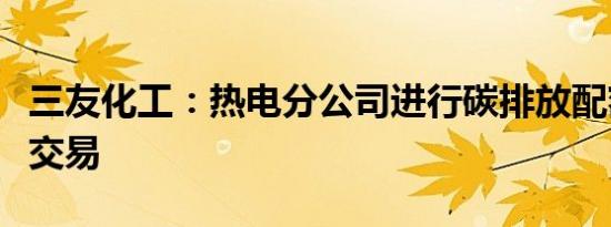 三友化工：热电分公司进行碳排放配额结余量交易