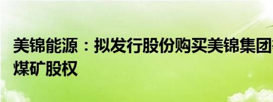 美锦能源：拟发行股份购买美锦集团等持有的煤矿股权