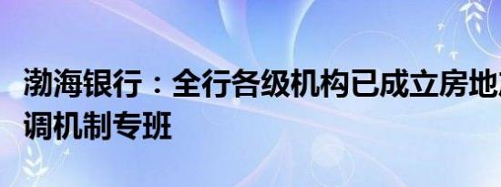 渤海银行：全行各级机构已成立房地产融资协调机制专班