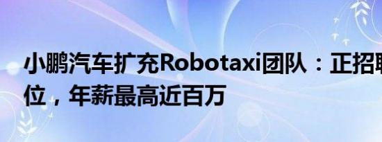 小鹏汽车扩充Robotaxi团队：正招聘多个岗位，年薪最高近百万