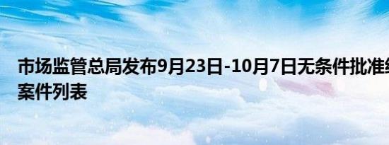 市场监管总局发布9月23日-10月7日无条件批准经营者集中案件列表