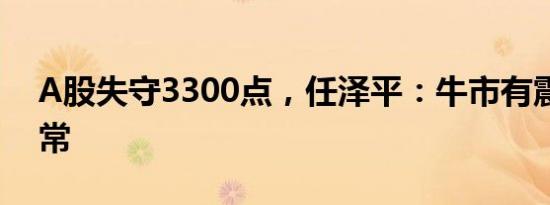 A股失守3300点，任泽平：牛市有震荡很正常