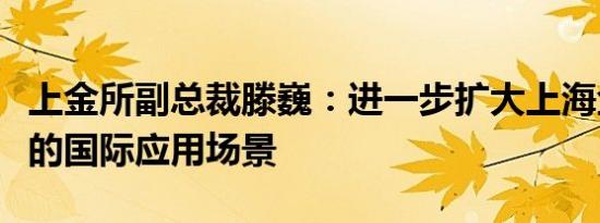 上金所副总裁滕巍：进一步扩大上海金在境外的国际应用场景