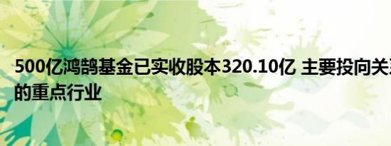 500亿鸿鹄基金已实收股本320.10亿 主要投向关系国计民生的重点行业