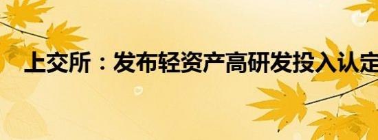 上交所：发布轻资产高研发投入认定标准