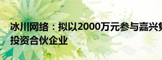 冰川网络：拟以2000万元参与嘉兴隽宇股权投资合伙企业