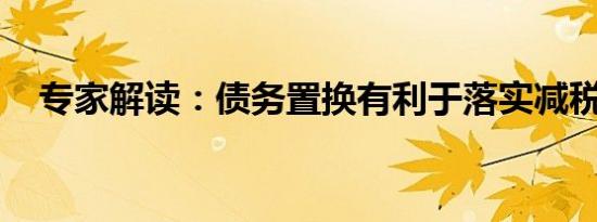 专家解读：债务置换有利于落实减税降费