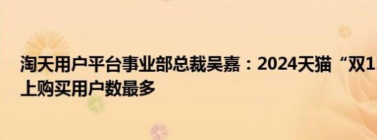 淘天用户平台事业部总裁吴嘉：2024天猫“双11”预期史上购买用户数最多