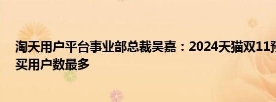 淘天用户平台事业部总裁吴嘉：2024天猫双11预期史上购买用户数最多