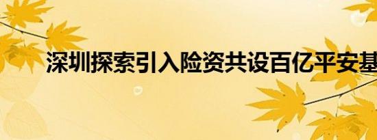 深圳探索引入险资共设百亿平安基金