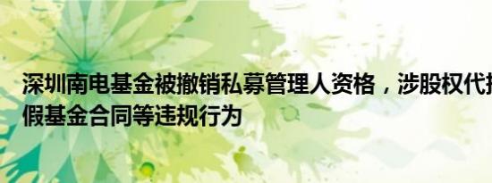 深圳南电基金被撤销私募管理人资格，涉股权代持、签署虚假基金合同等违规行为