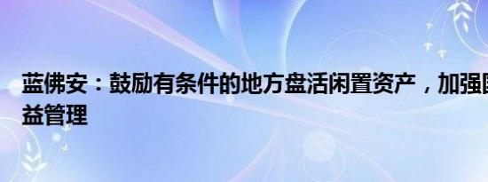 蓝佛安：鼓励有条件的地方盘活闲置资产，加强国有资本收益管理