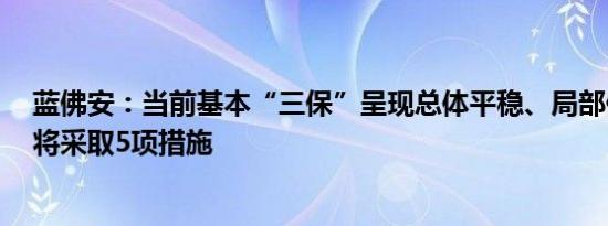 蓝佛安：当前基本“三保”呈现总体平稳、局部偏紧态势，将采取5项措施