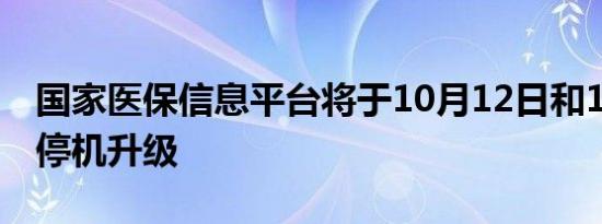 国家医保信息平台将于10月12日和13日夜间停机升级