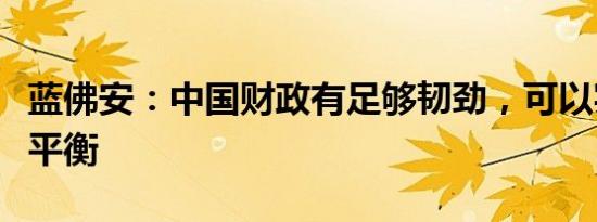 蓝佛安：中国财政有足够韧劲，可以实现收支平衡