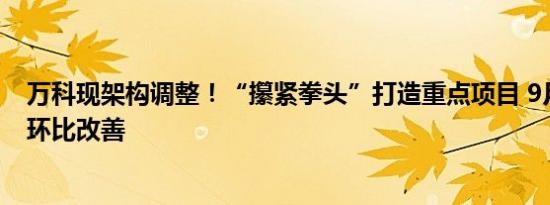 万科现架构调整！“攥紧拳头”打造重点项目 9月销售数据环比改善