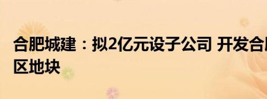 合肥城建：拟2亿元设子公司 开发合肥市包河区地块