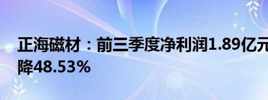 正海磁材：前三季度净利润1.89亿元 同比下降48.53%