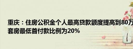 重庆：住房公积金个人最高贷款额度提高到80万元 购买二套房最低首付款比例为20%