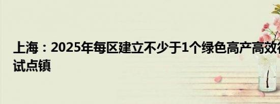 上海：2025年每区建立不少于1个绿色高产高效行动整建制试点镇