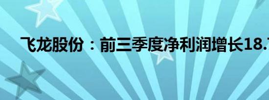 飞龙股份：前三季度净利润增长18.74%