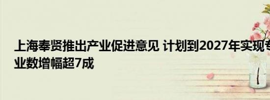 上海奉贤推出产业促进意见 计划到2027年实现专精特新企业数增幅超7成