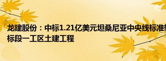 龙建股份：中标1.21亿美元坦桑尼亚中央线标准轨铁路第六标段一工区土建工程