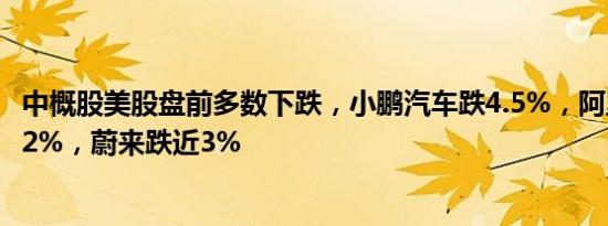 中概股美股盘前多数下跌，小鹏汽车跌4.5%，阿里巴巴跌近2%，蔚来跌近3%