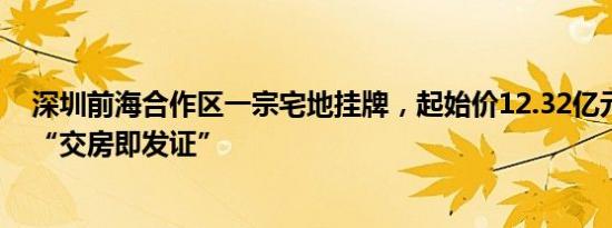 深圳前海合作区一宗宅地挂牌，起始价12.32亿元，须承诺“交房即发证”