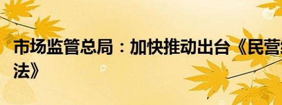 市场监管总局：加快推动出台《民营经济促进法》