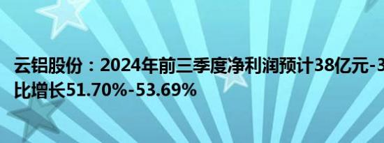 云铝股份：2024年前三季度净利润预计38亿元-38.5亿元 同比增长51.70%-53.69%